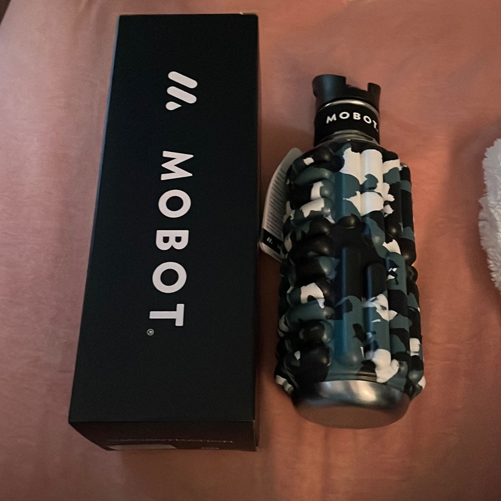 Teal and White Mobot Foam Roller Water Bottle